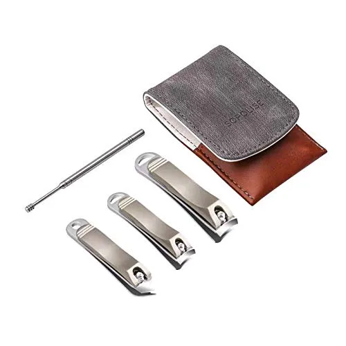 SOPOLISE Nail Clipper Set – Premium Carbon Steel Sharp Fingernails Clippers and Toenails Clippers with Nail File and Leather Case for Women and Men（3 PCS）