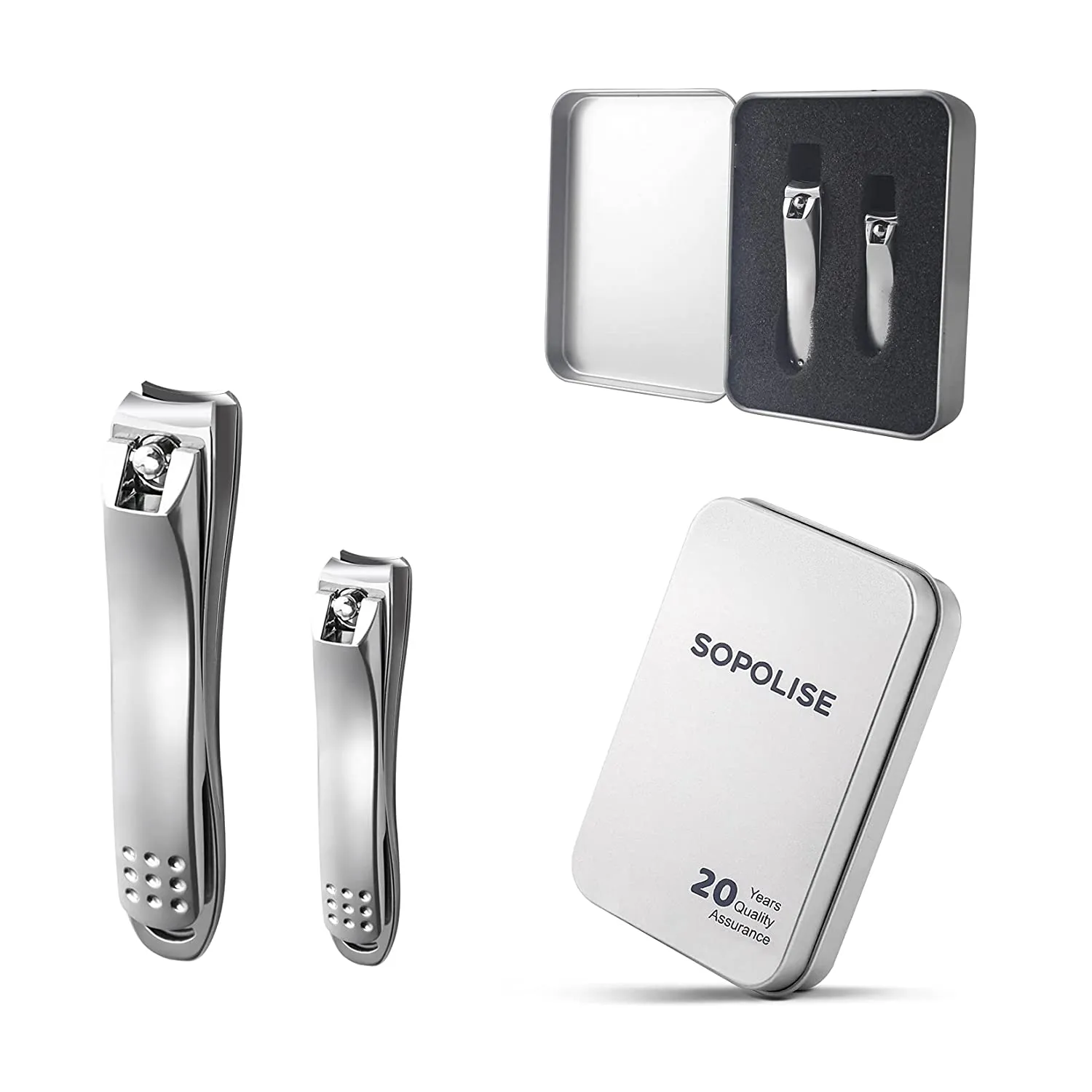 SOPOLISE Nail Clipper Set – Premium Carbon Steel Sharp Fingernails Clippers and Toenails Clippers with Nail File and Leather Case for Women and Men（3 PCS）