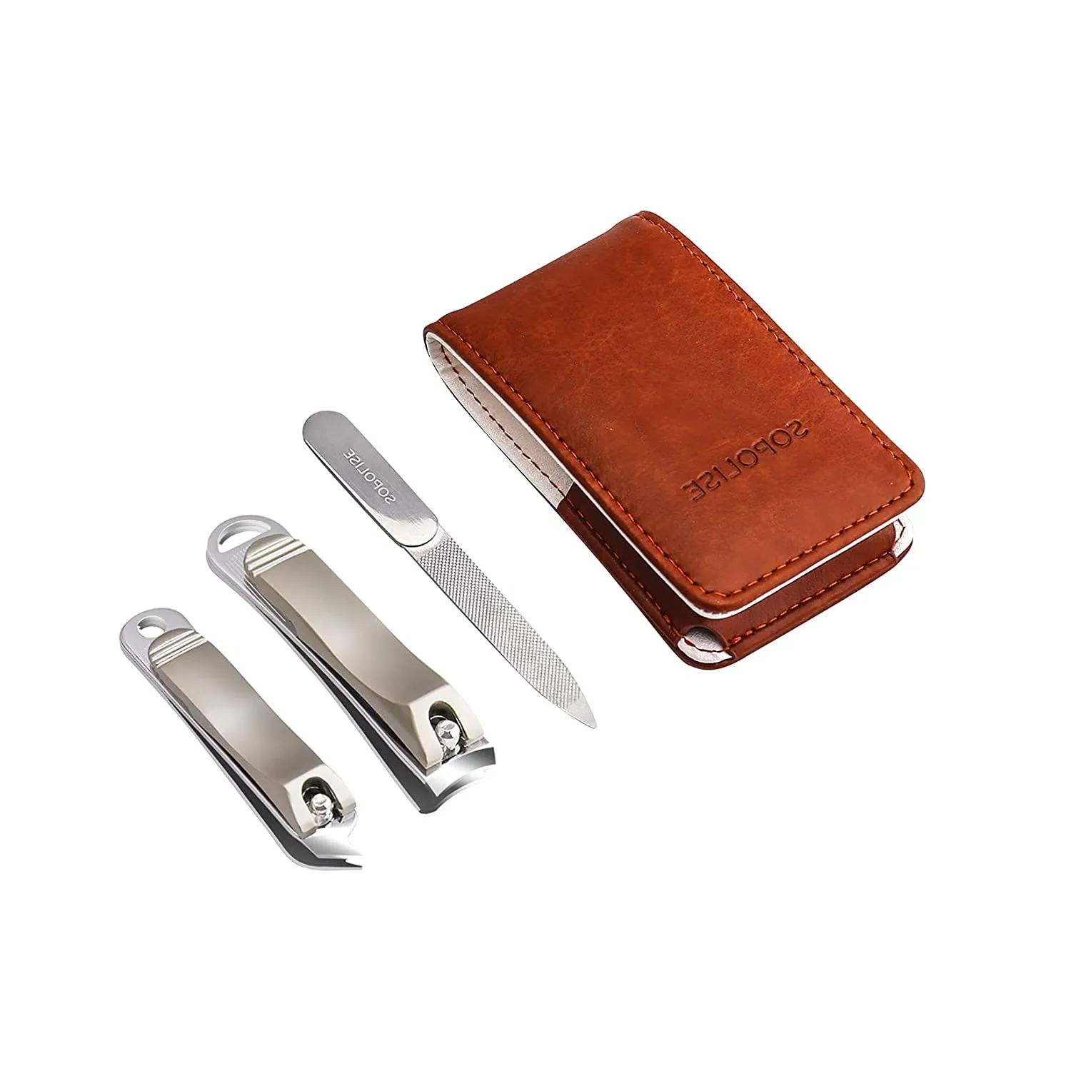 SOPOLISE Nail Clipper Set – Premium Carbon Steel Sharp Fingernails Clippers and Toenails Clippers with Nail File and Leather Case for Women and Men（3 PCS）