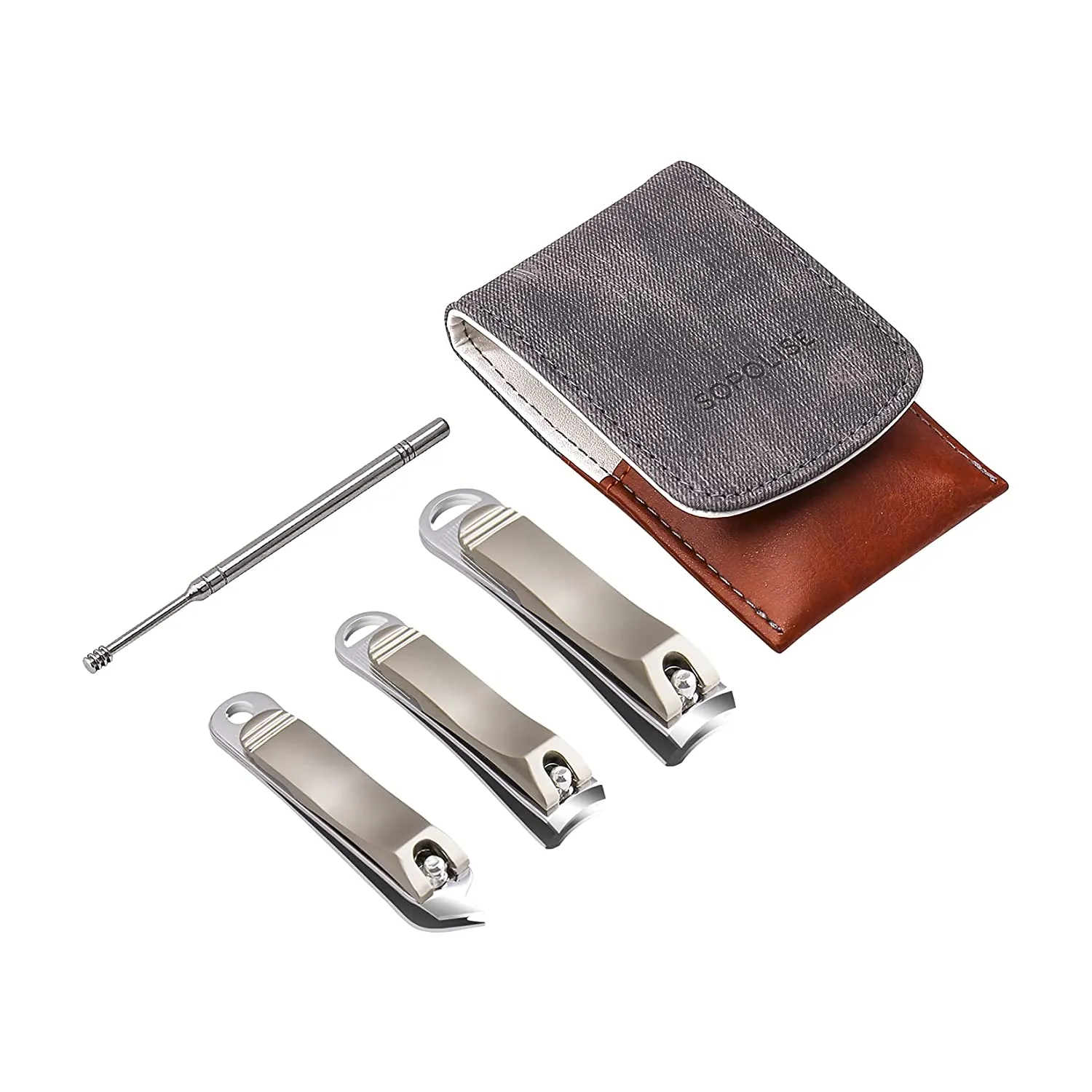 SOPOLISE Nail Clipper Set – Premium Carbon Steel Sharp Fingernails Clippers and Toenails Clippers with Nail File and Leather Case for Women and Men（3 PCS）
