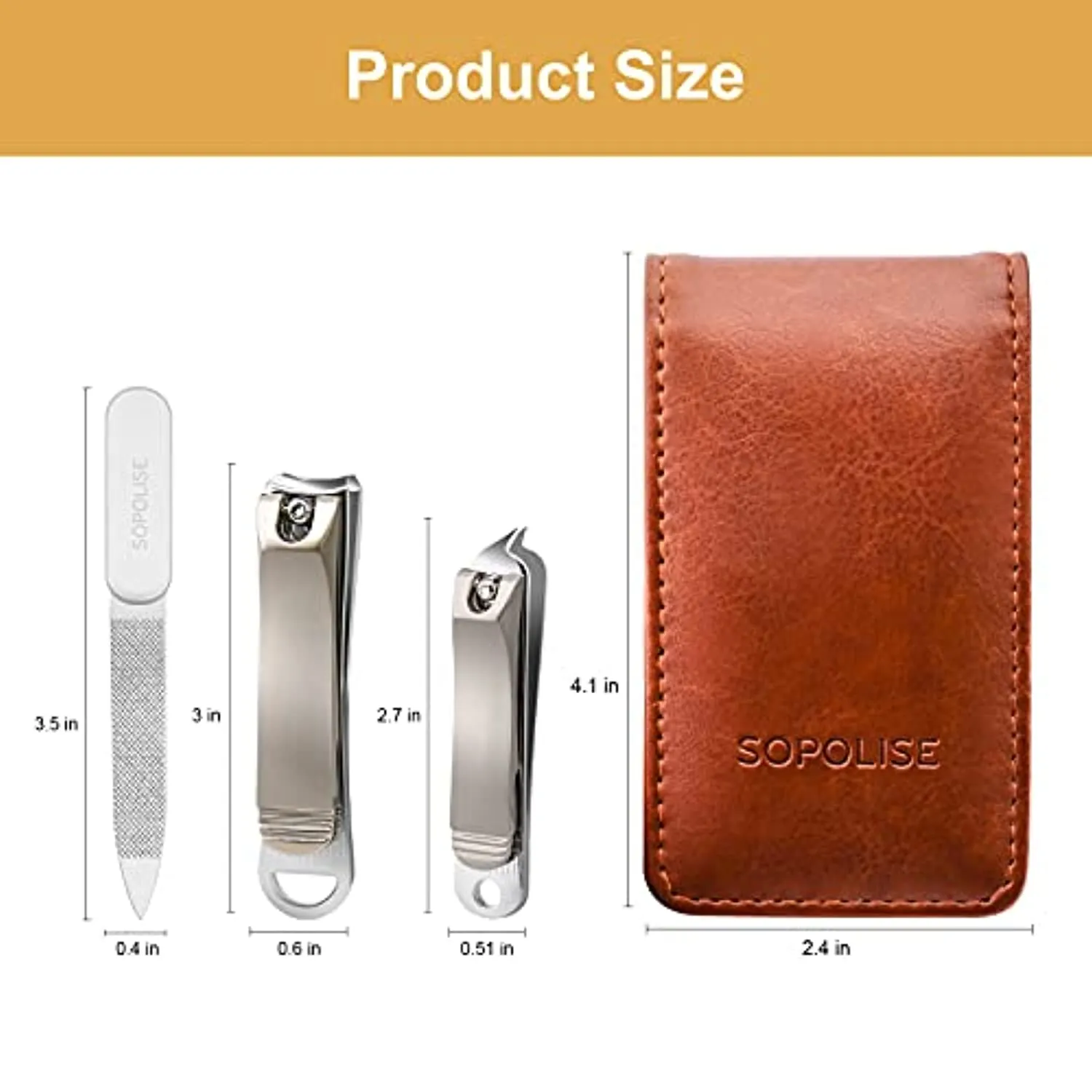 SOPOLISE Nail Clipper Set – Premium Carbon Steel Sharp Fingernails Clippers and Toenails Clippers with Nail File and Leather Case for Women and Men（3 PCS）