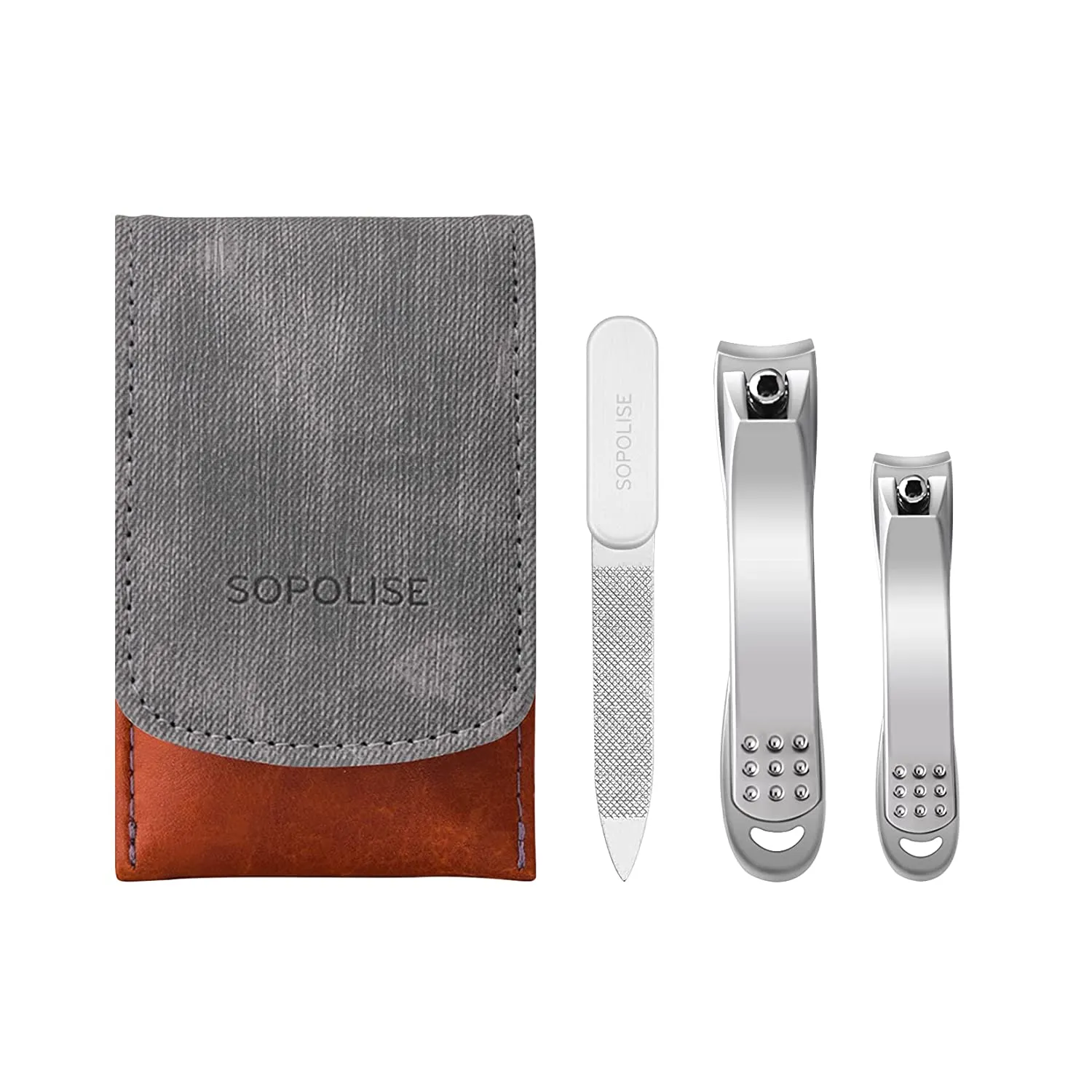 SOPOLISE Nail Clipper Set – Premium Carbon Steel Sharp Fingernails Clippers and Toenails Clippers with Nail File and Leather Case for Women and Men（3 PCS）