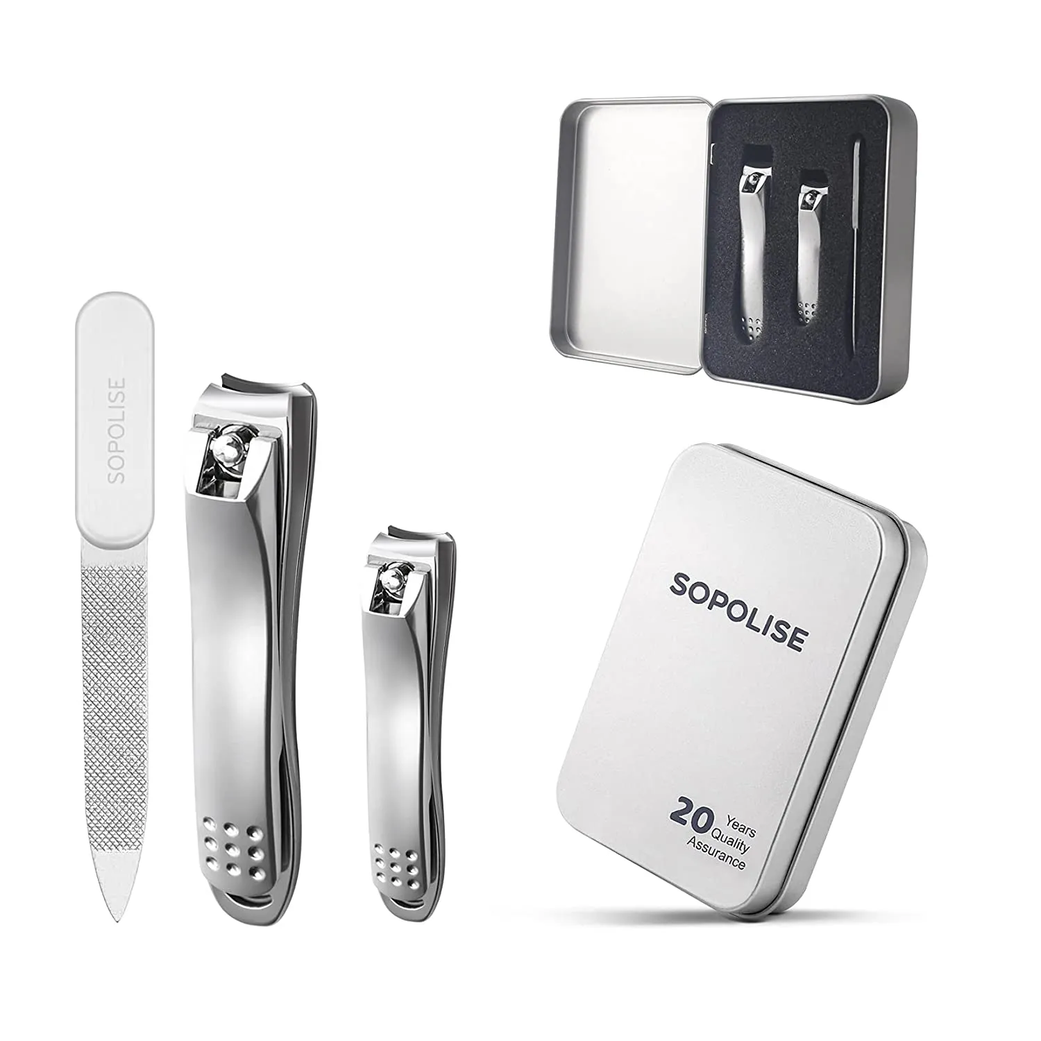SOPOLISE Nail Clipper Set – Premium Carbon Steel Sharp Fingernails Clippers and Toenails Clippers with Nail File and Leather Case for Women and Men（3 PCS）