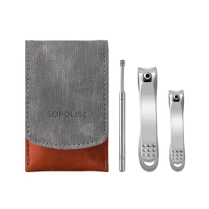 SOPOLISE Nail Clipper Set – Premium Carbon Steel Sharp Fingernails Clippers and Toenails Clippers with Nail File and Leather Case for Women and Men（3 PCS）