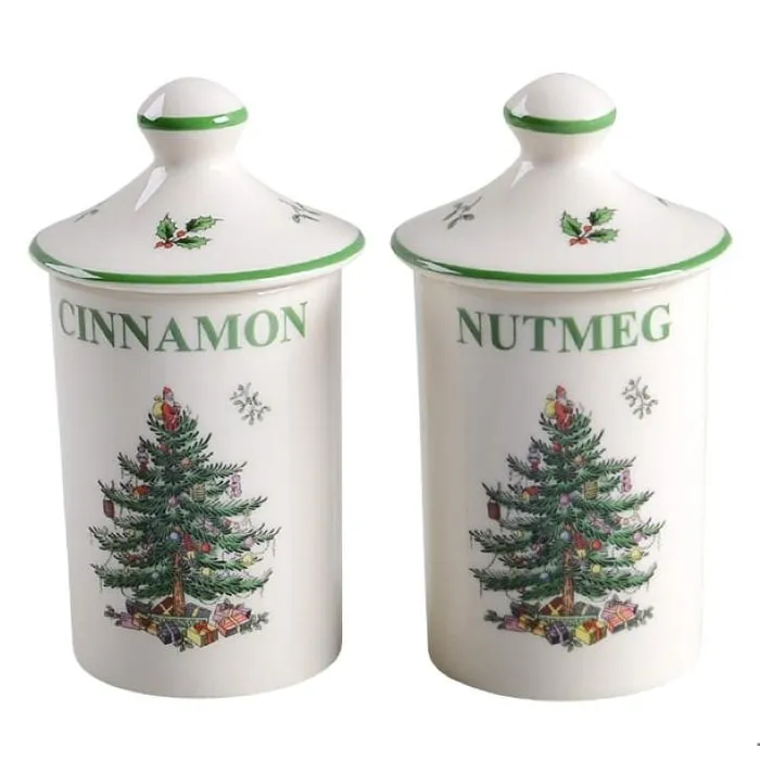 Spode Christmas Tree Spice Jars Set of 2 - 4.5"Tall