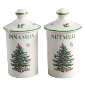Spode Christmas Tree Spice Jars Set of 2 - 4.5"Tall