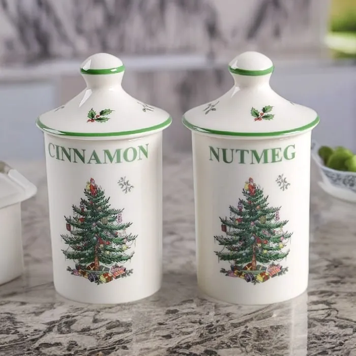 Spode Christmas Tree Spice Jars Set of 2 - 4.5"Tall