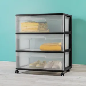 Sterilite Wide 3 Drawer Cart Black