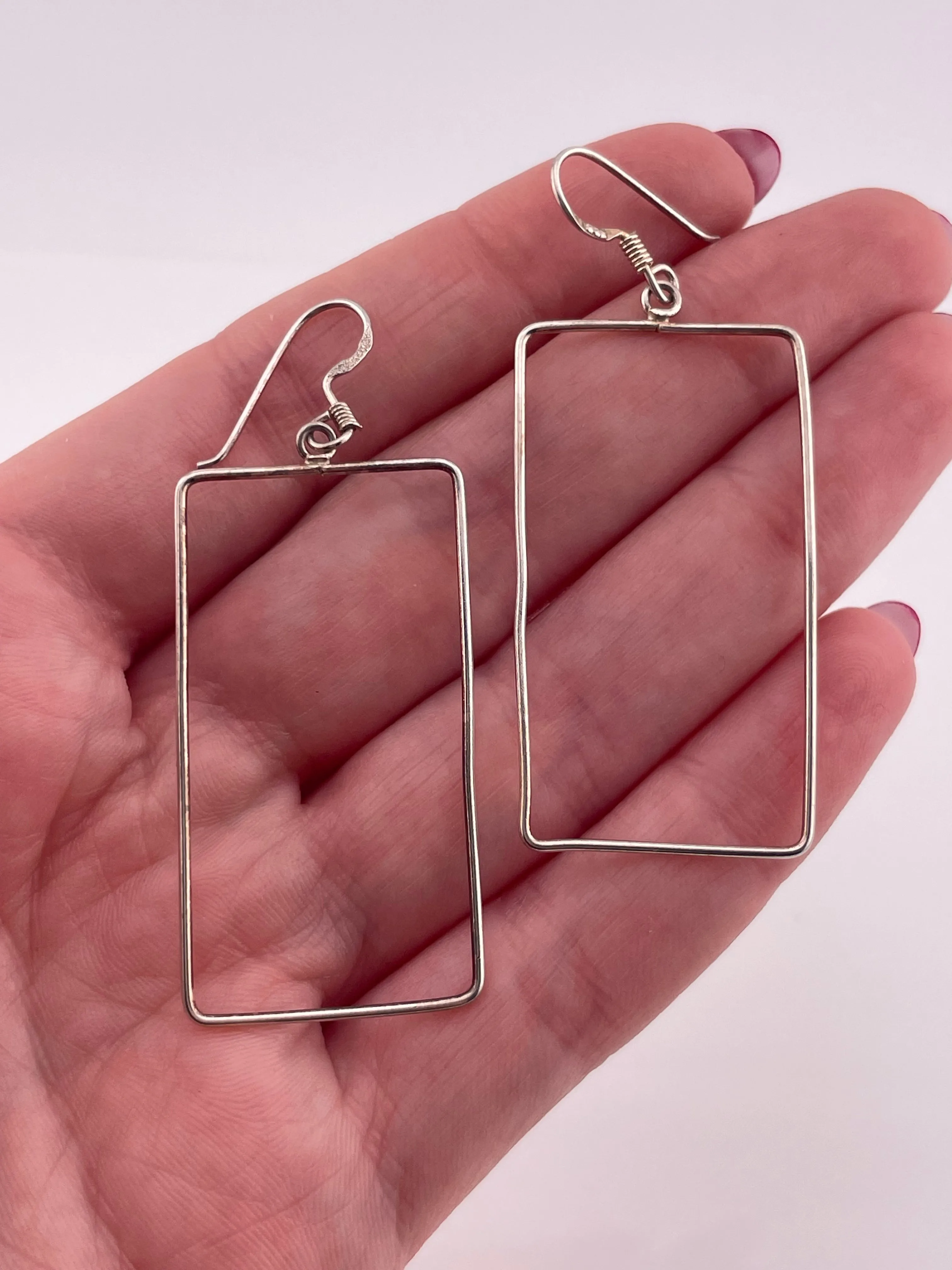 sterling silver thin rectangle hook dangle earrings