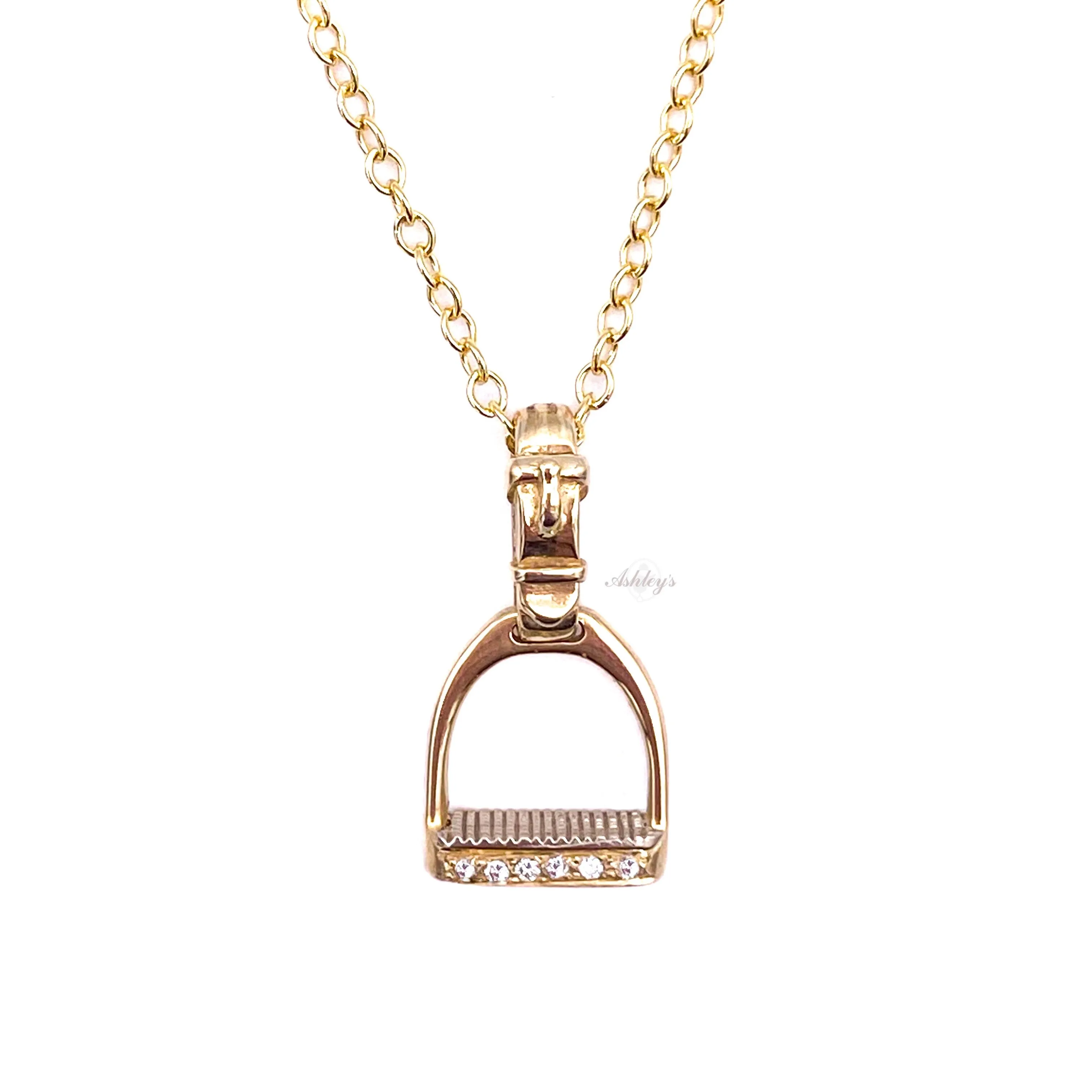 Stirrup Pendant, Diamonds & 14k gold (Small)