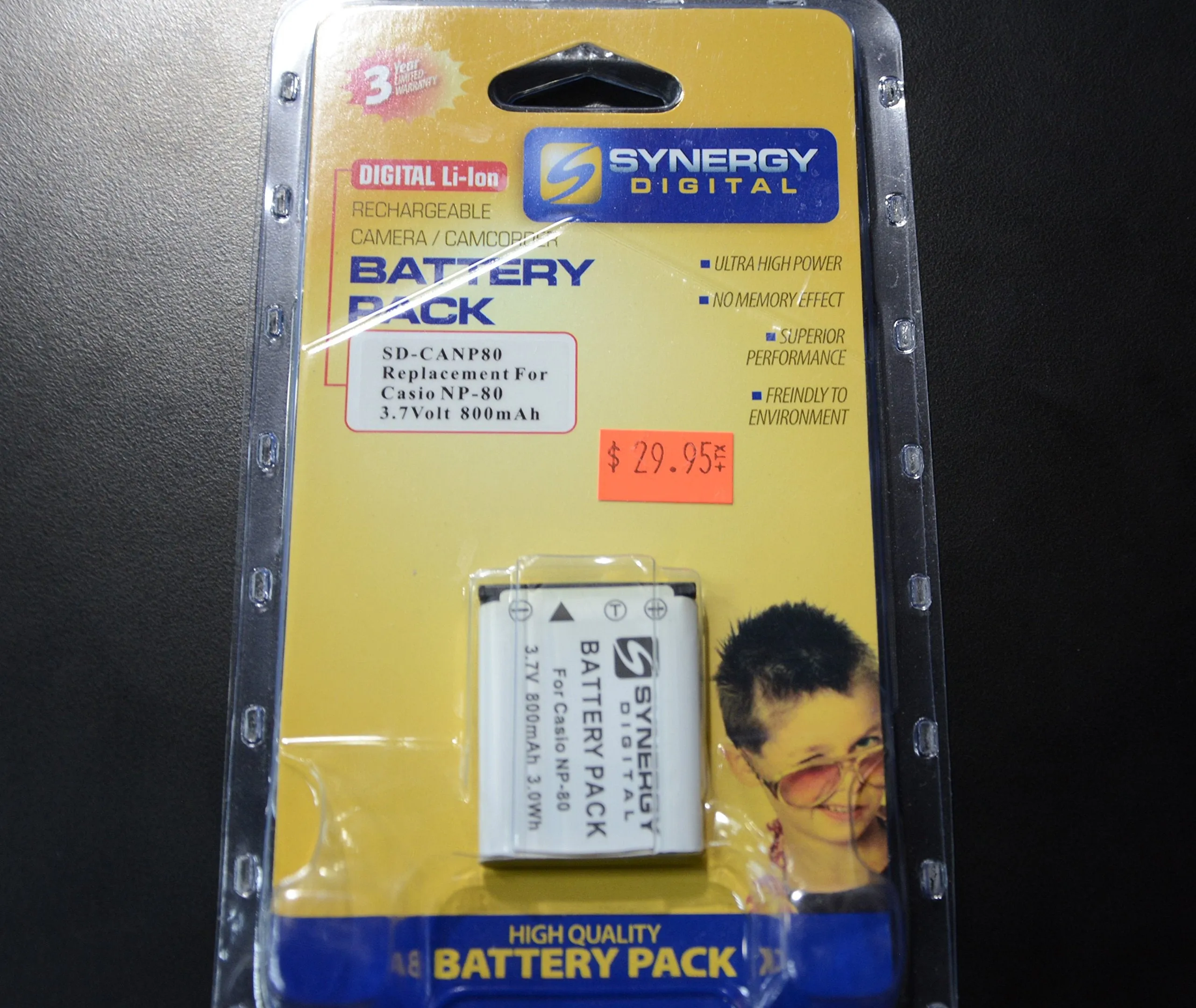Synergy Digital Replacement Battery for a (Casio NP-80) 3.7Volt 800mAh