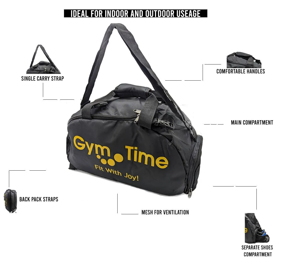 T90 Style 2 in 1 Sports and Travel Bag With Shoe Compartment - Black
