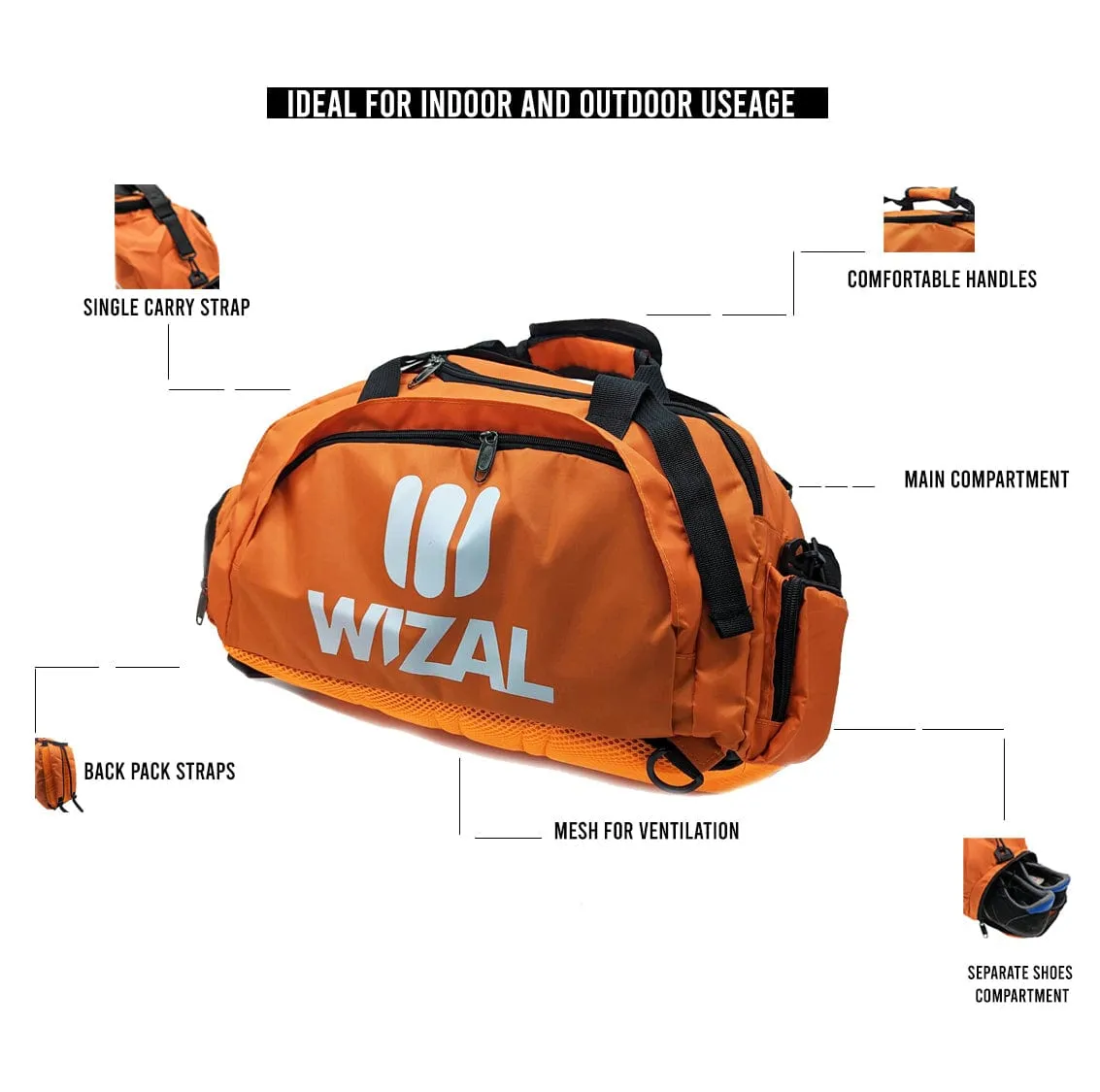 T90 Style 2 in 1 Sports and Travel Bag With Shoe Compartment - Orange