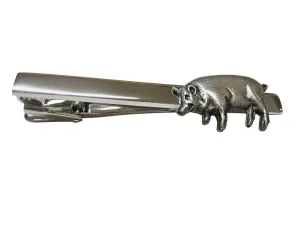 Textured Silver Toned Pig Square Tie Clip