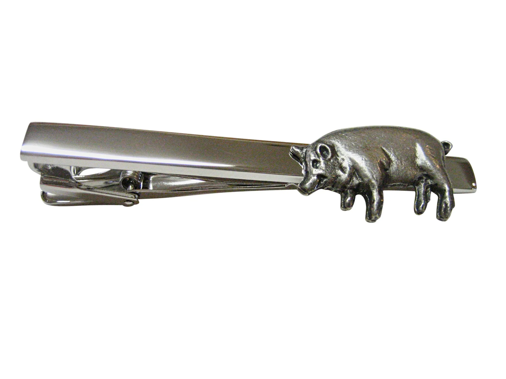 Textured Silver Toned Pig Square Tie Clip
