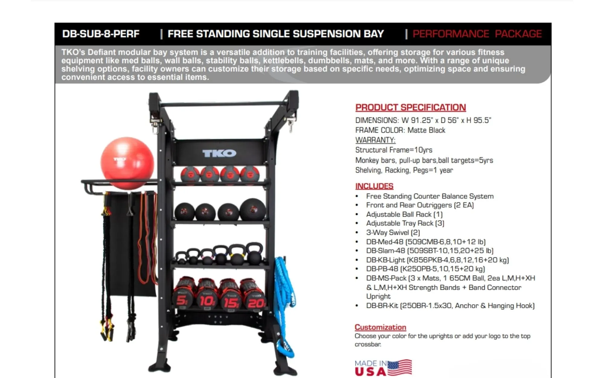 TKO 48" Freestanding Bay Performance Package DB-SUB-8-PERF