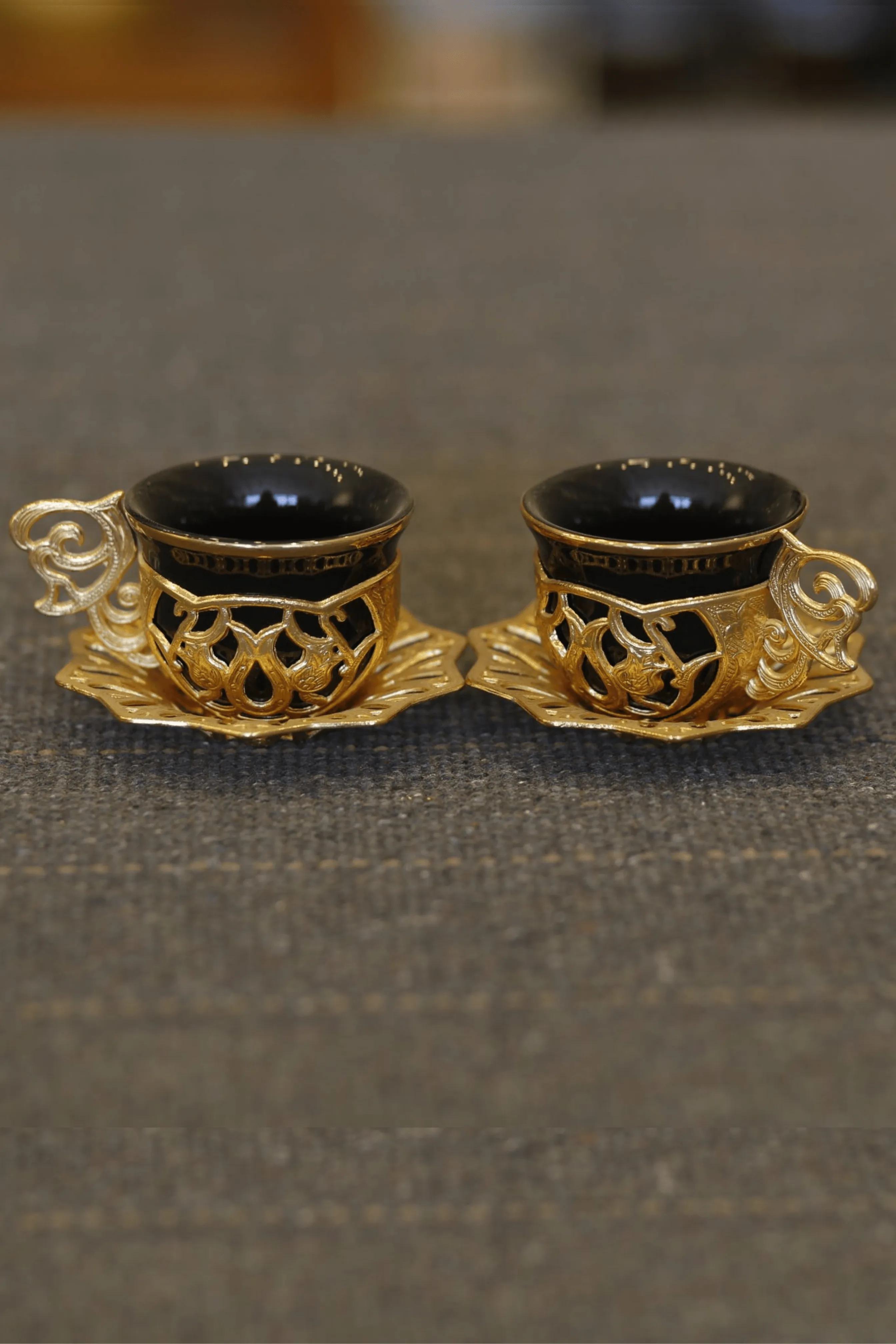 Turkish Greek Arabic Coffee Espresso Cup Saucer Porcelain Set (Gold Color)