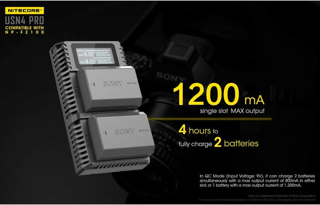 USN4 Pro Digital Quickcharge 2.0 USB Battery Charger Compatible with Sony NP-FZ100 Batteries