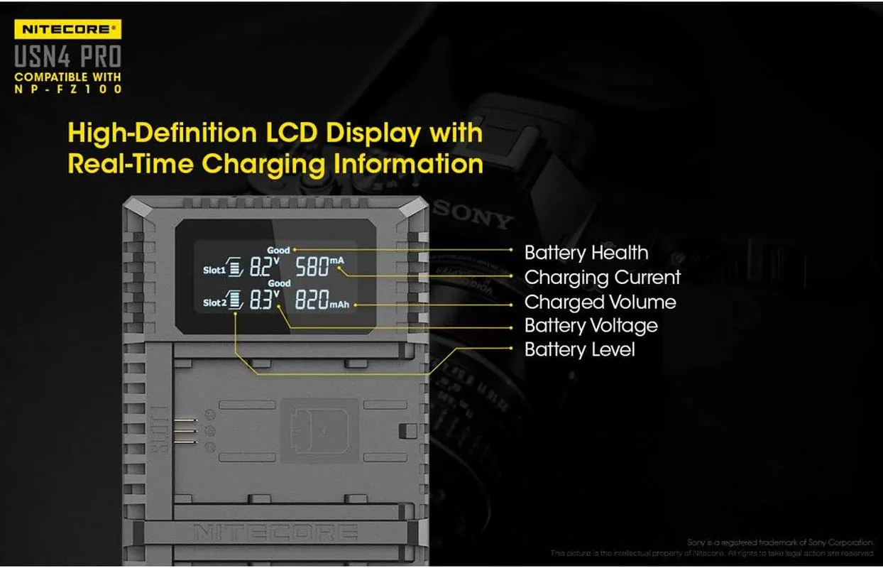 USN4 Pro Digital Quickcharge 2.0 USB Battery Charger Compatible with Sony NP-FZ100 Batteries