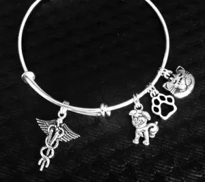 Veterinarian Adjustable Expandable Silver Plated Bangle Bracelet Animal Doctor Charm Bracelet Jewelry