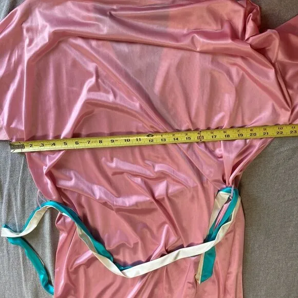 Vintage 80s Large Vanity Fair Pink Satin Robe with Belt