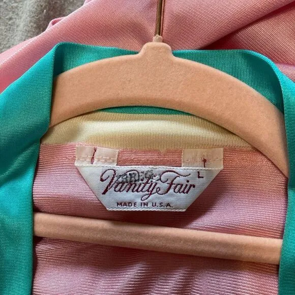 Vintage 80s Large Vanity Fair Pink Satin Robe with Belt