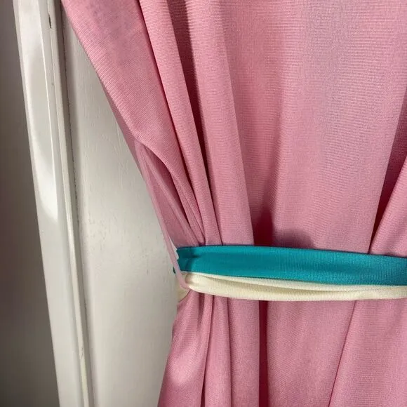 Vintage 80s Large Vanity Fair Pink Satin Robe with Belt