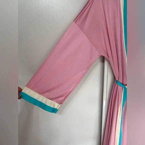 Vintage 80s Large Vanity Fair Pink Satin Robe with Belt
