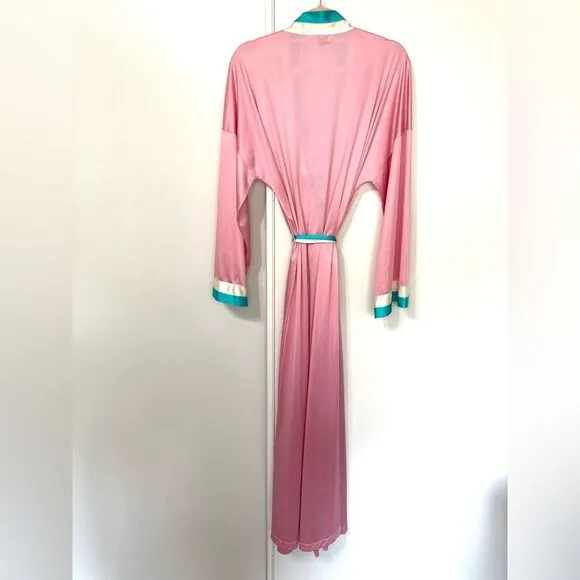 Vintage 80s Large Vanity Fair Pink Satin Robe with Belt