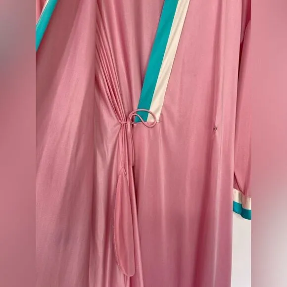 Vintage 80s Large Vanity Fair Pink Satin Robe with Belt