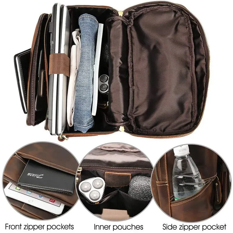 Vintage Genuine Leather Backpack for Men Fits 15.6 Inch Laptop Brown Travel Rucksack College School Book Bag Daypa