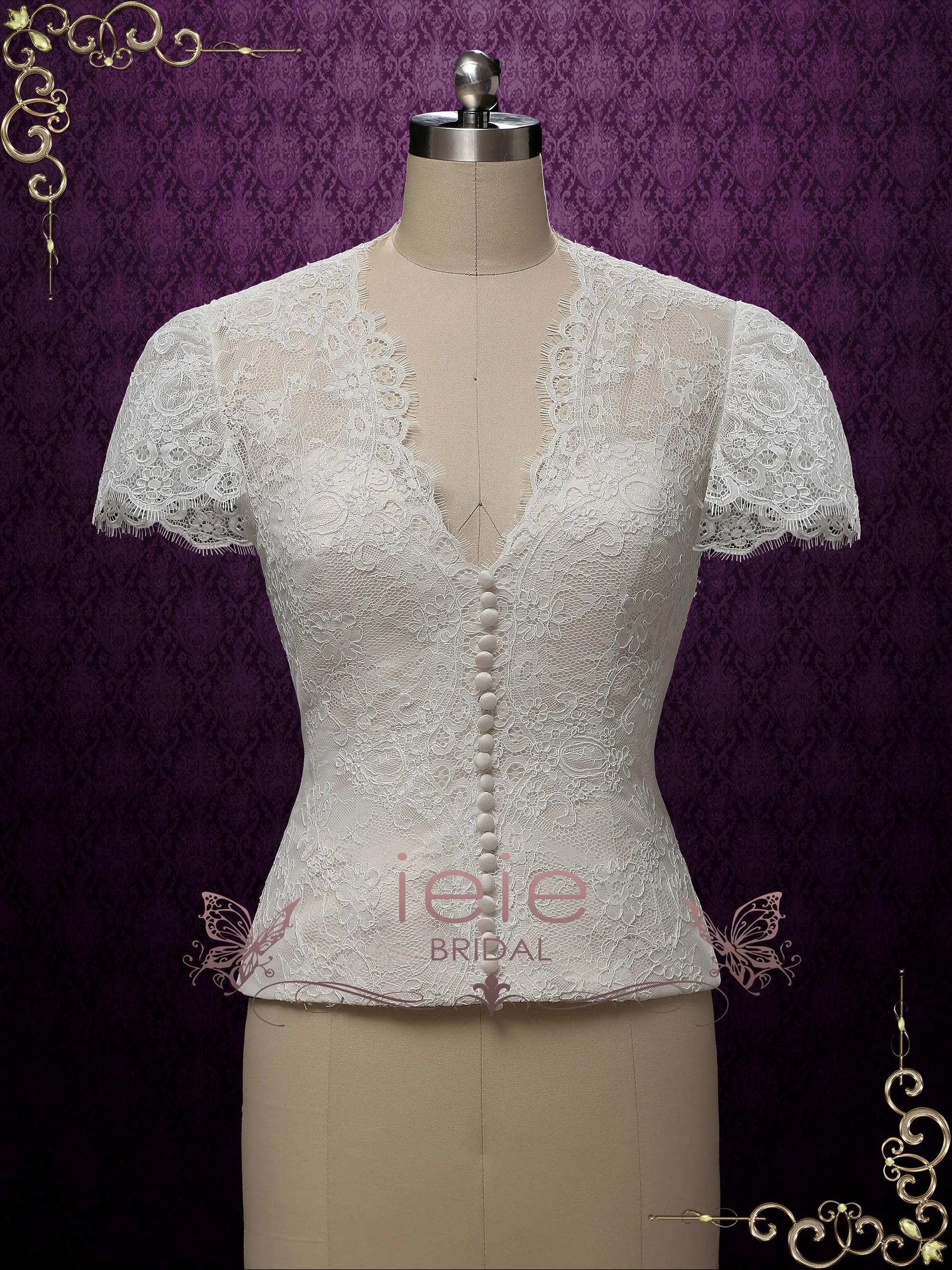 Vintage Style Tea Length Wedding Dress with Short Sleeves | LILY