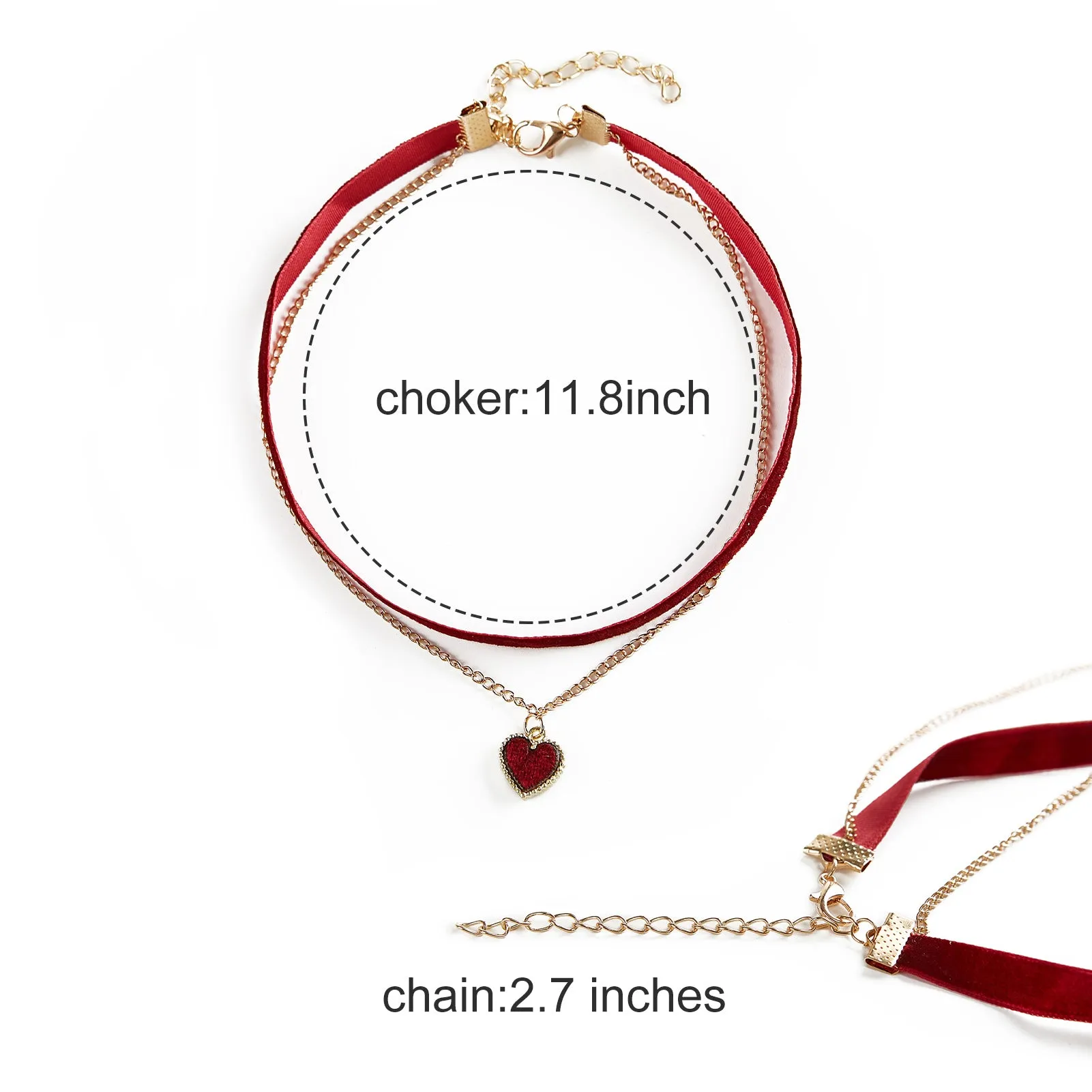 Women Costume Accessories Red Bow Headband Heart Choker Clip on Earrings Girls Cosplay Jewelry