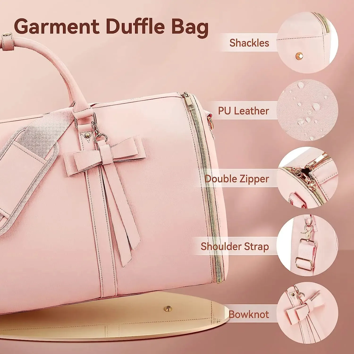 Women Trendy Travel PU Leather Suit Garment Bags Storage Duffle Tote Bags with Butterfly Tie