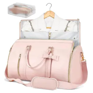 Women Trendy Travel PU Leather Suit Garment Bags Storage Duffle Tote Bags with Butterfly Tie