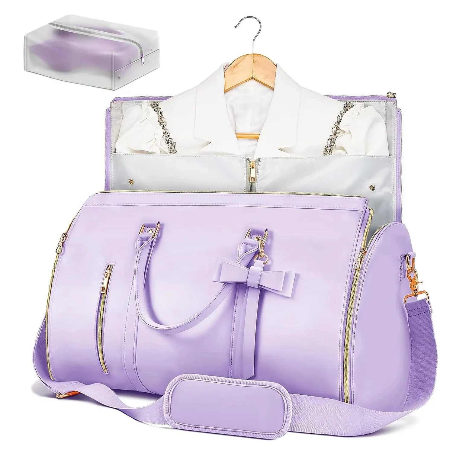 Women Trendy Travel PU Leather Suit Garment Bags Storage Duffle Tote Bags with Butterfly Tie