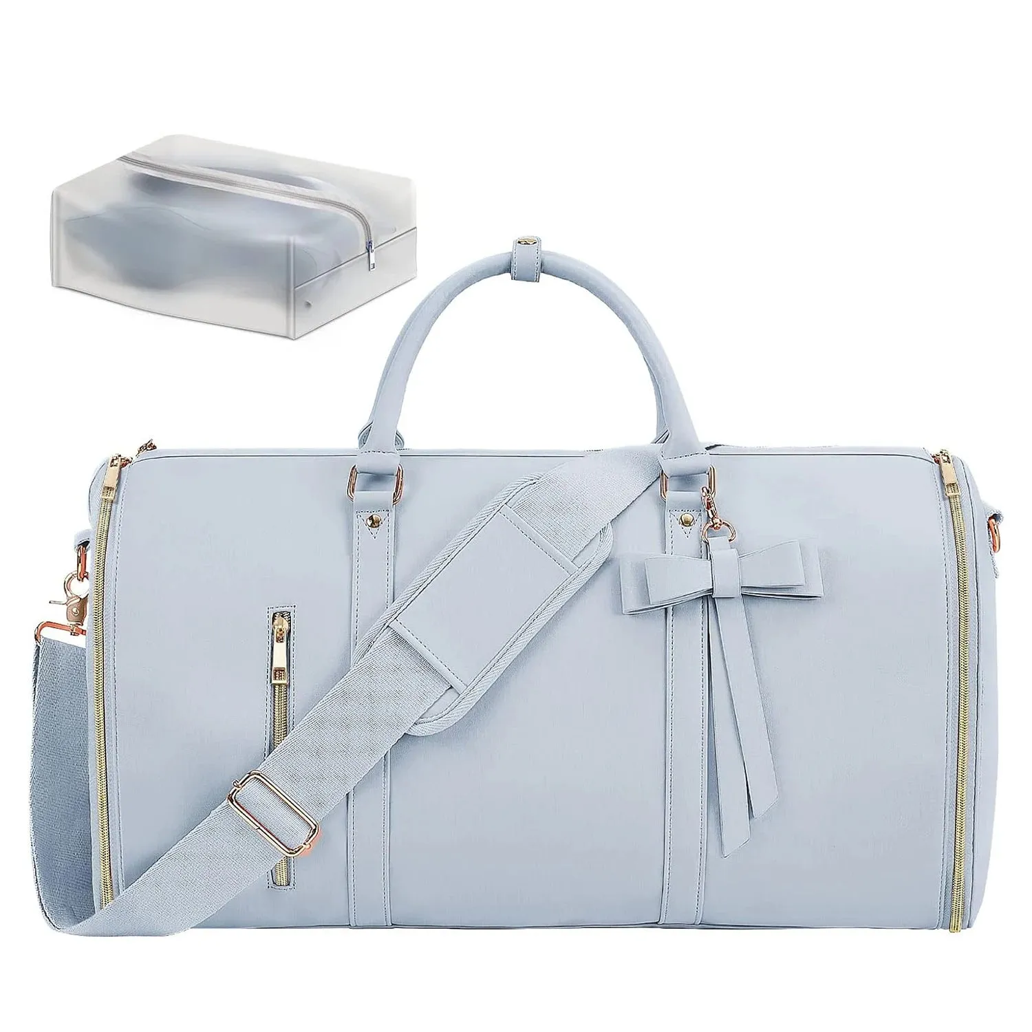 Women Trendy Travel PU Leather Suit Garment Bags Storage Duffle Tote Bags with Butterfly Tie
