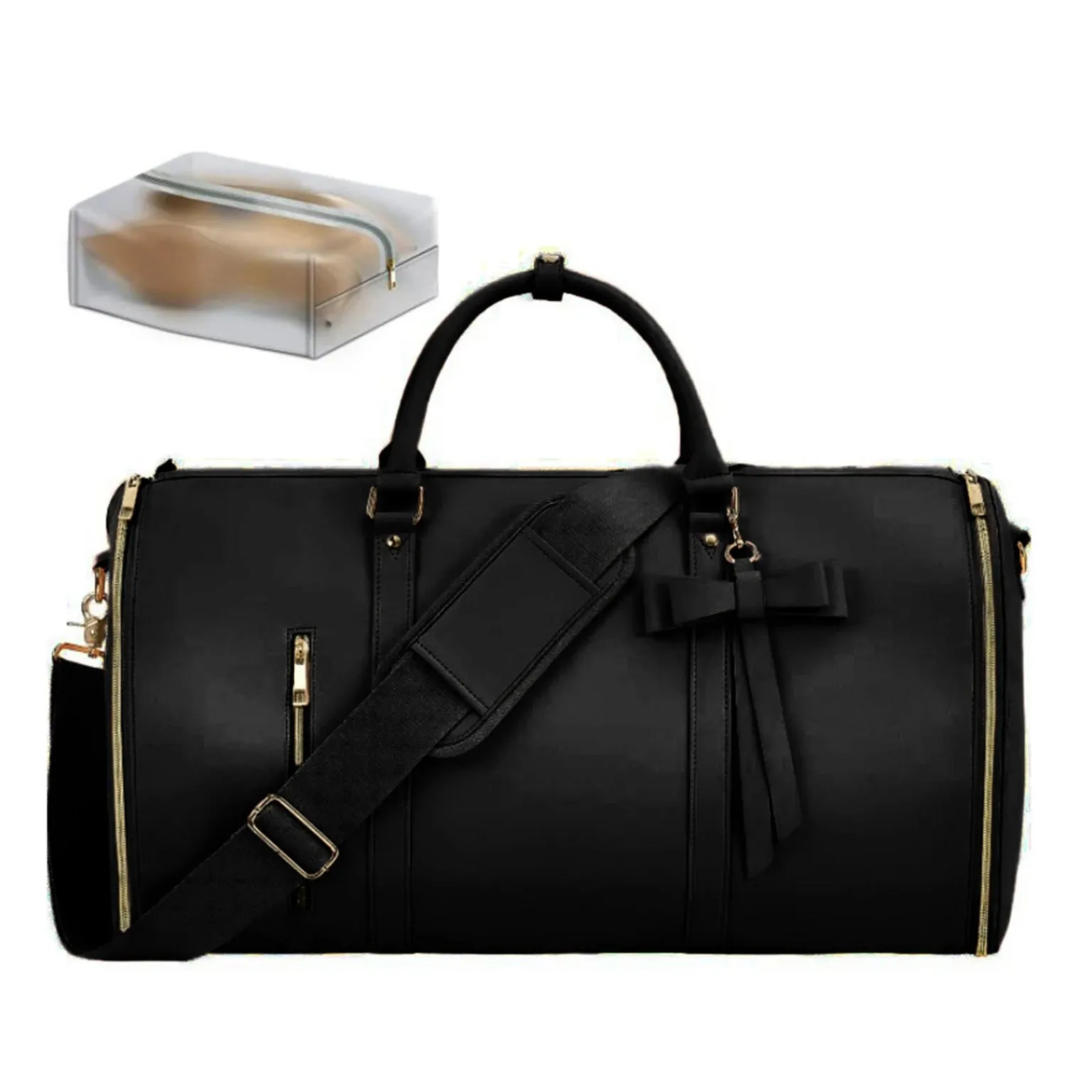 Women Trendy Travel PU Leather Suit Garment Bags Storage Duffle Tote Bags with Butterfly Tie