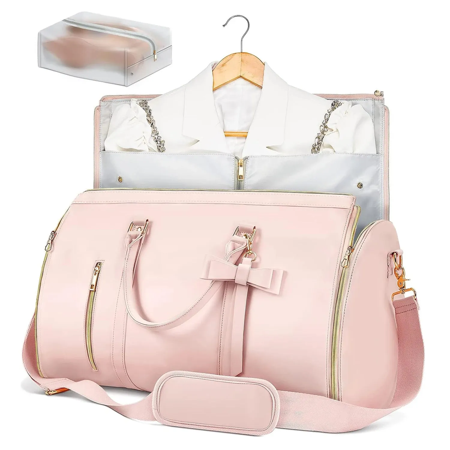 Women Trendy Travel PU Leather Suit Garment Bags Storage Duffle Tote Bags with Butterfly Tie