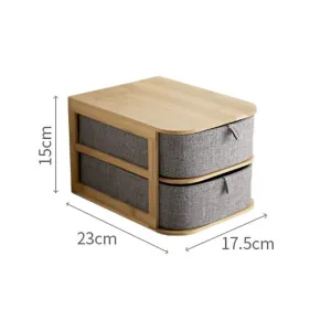 Wooden and Bamboo Cloth Desktop Organizer Storage Box Drawer