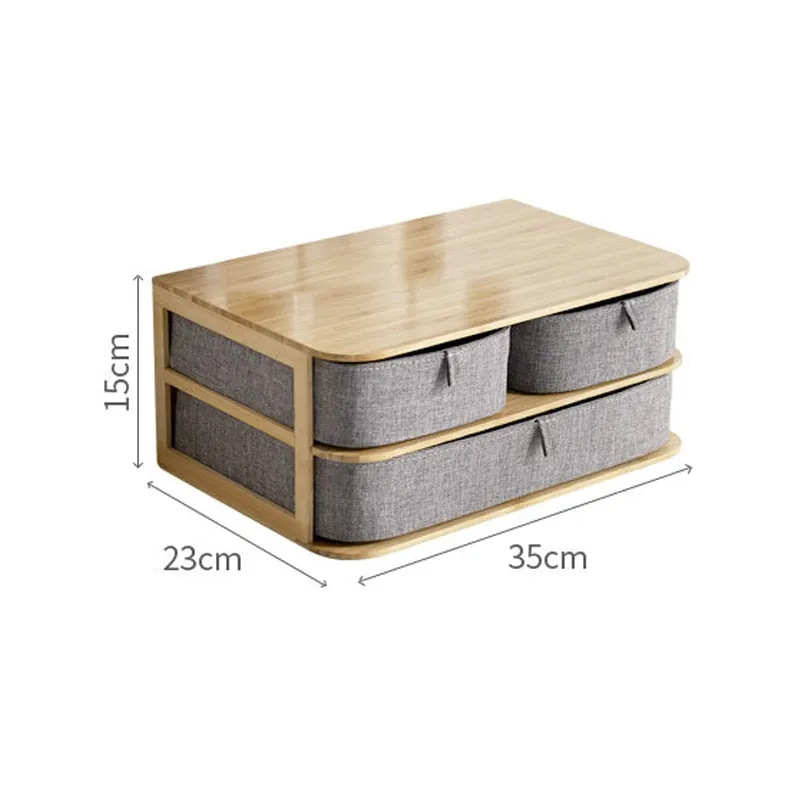 Wooden and Bamboo Cloth Desktop Organizer Storage Box Drawer