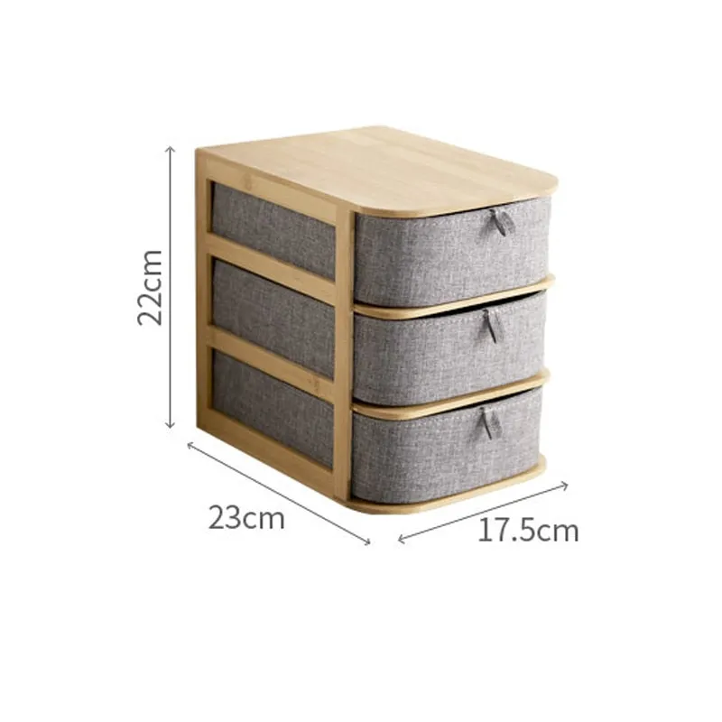 Wooden and Bamboo Cloth Desktop Organizer Storage Box Drawer