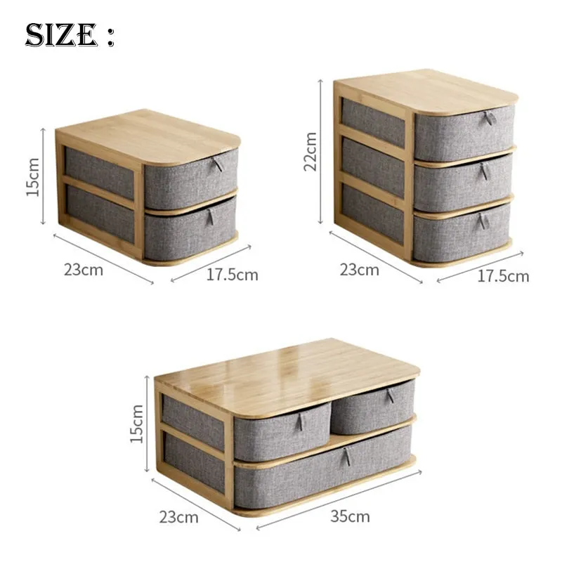 Wooden and Bamboo Cloth Desktop Organizer Storage Box Drawer