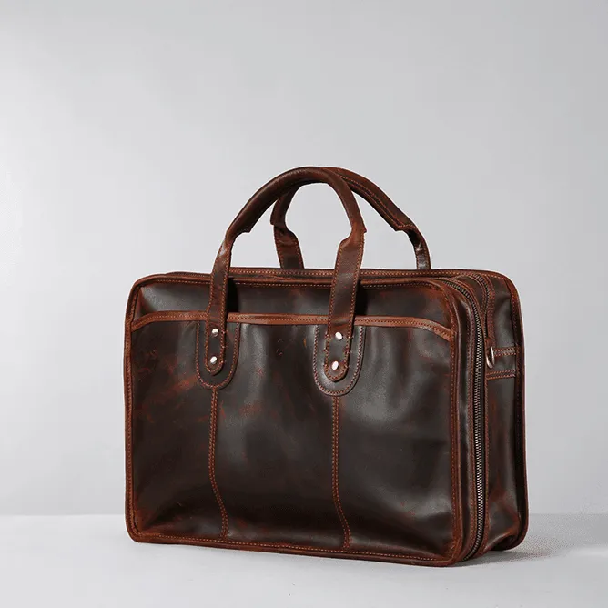 Woosir Vintage Leather Briefcase Fit 16" 17" Laptop