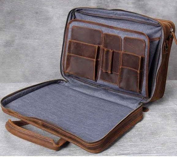 Woosir Vintage Leather Briefcase Fit 16" 17" Laptop