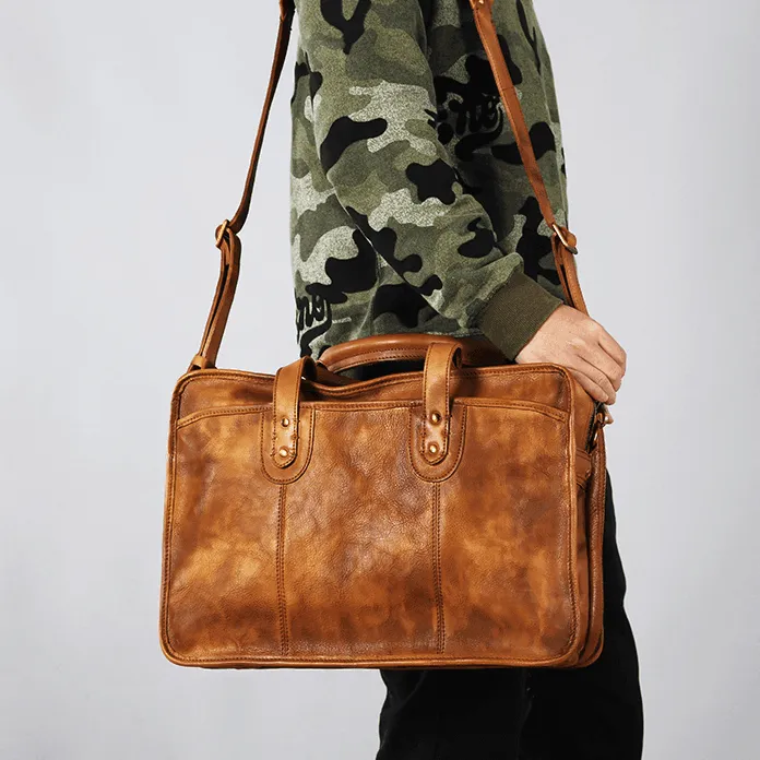 Woosir Vintage Leather Briefcase Fit 16" 17" Laptop
