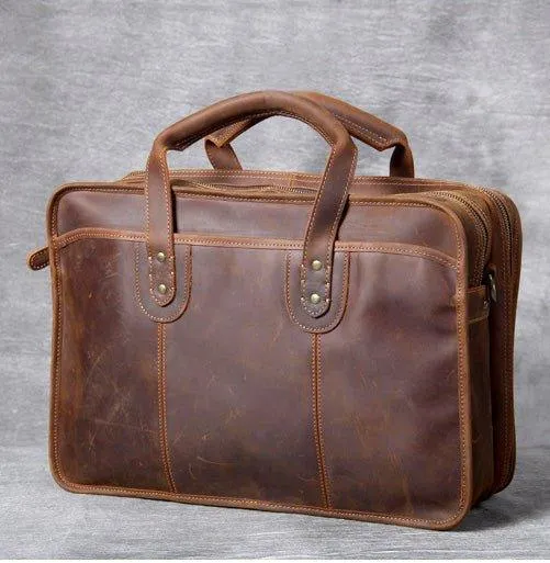 Woosir Vintage Leather Briefcase Fit 16" 17" Laptop