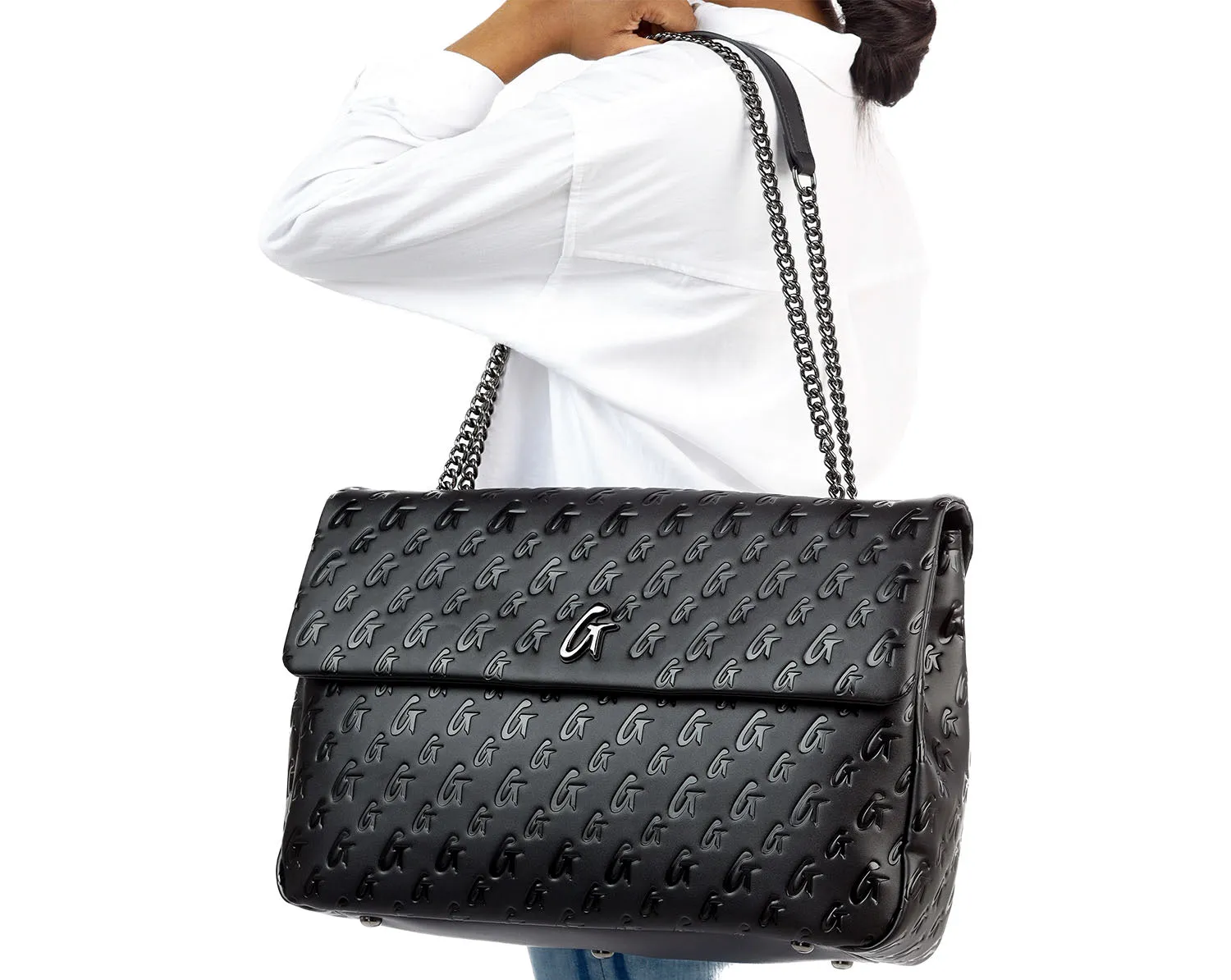 XL MONOGRAM FLAP BAG - BLACK