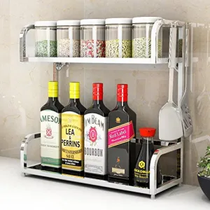 ZAQI Double Kitchen Utensil Organizer Rack Corner Shelf Spice Racks Stainless Steel Multifunctional Tool Holder Bathroom Full Install 40cm